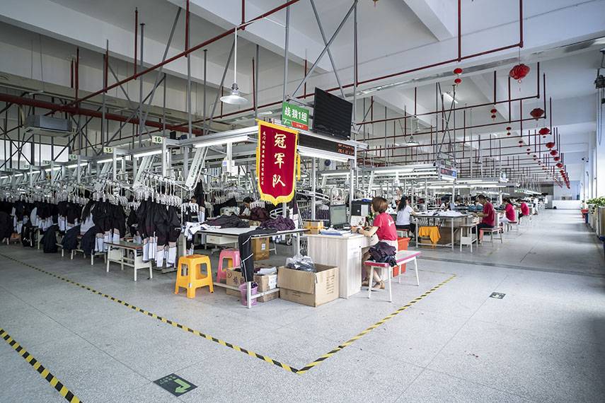 Activewear factory floor production lines