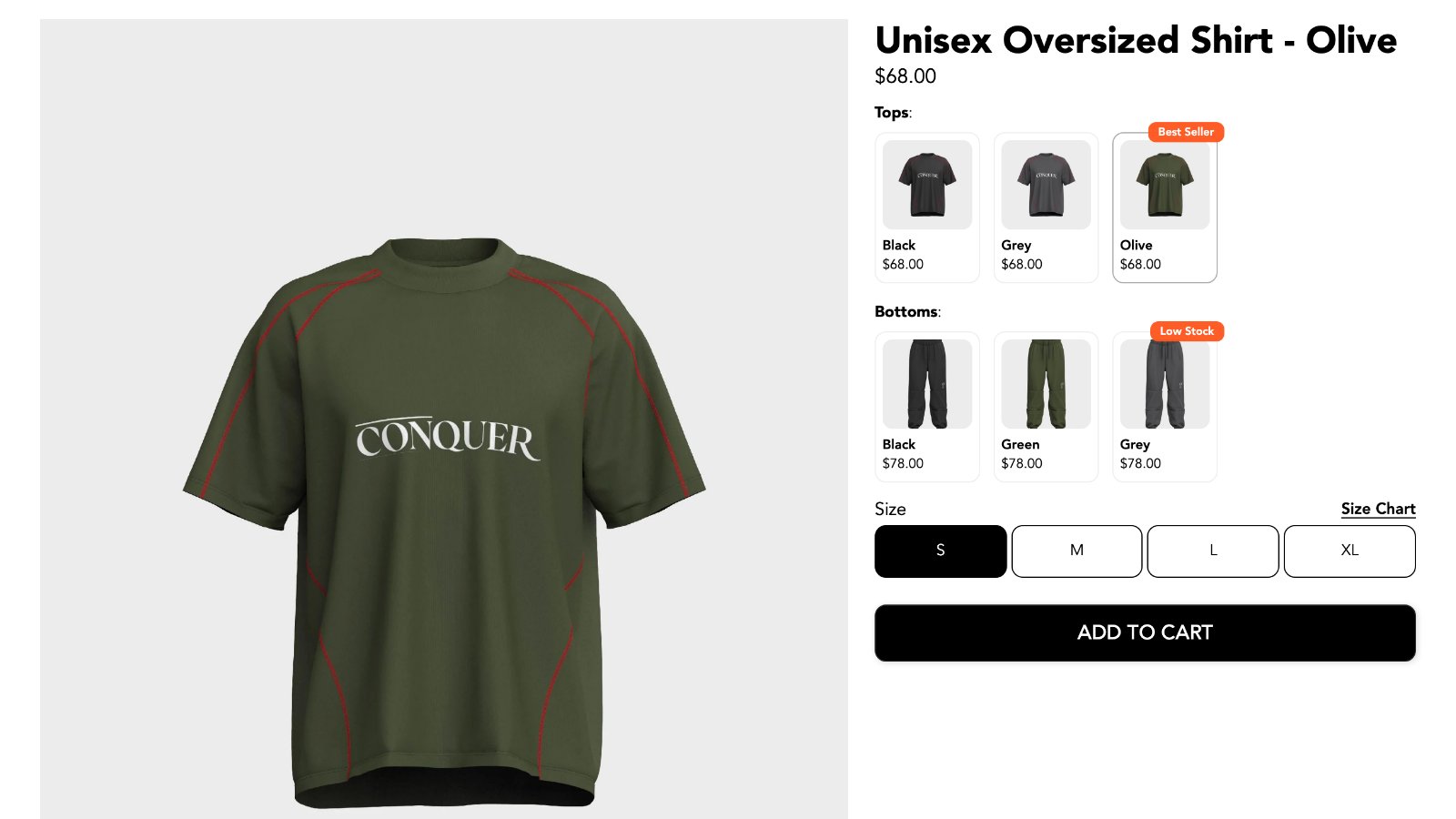Product page with color swatches linking separate products