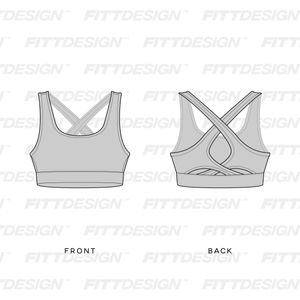 Ladies Overlapping Cross Back Sports Bra | TechPackTemplate | FittDesign