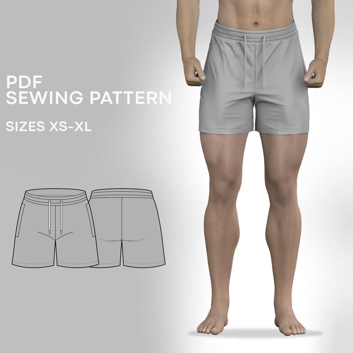 Mens 5 Inch Inseam Athletic Shorts Sewing Pattern Garment Grading Pattern
