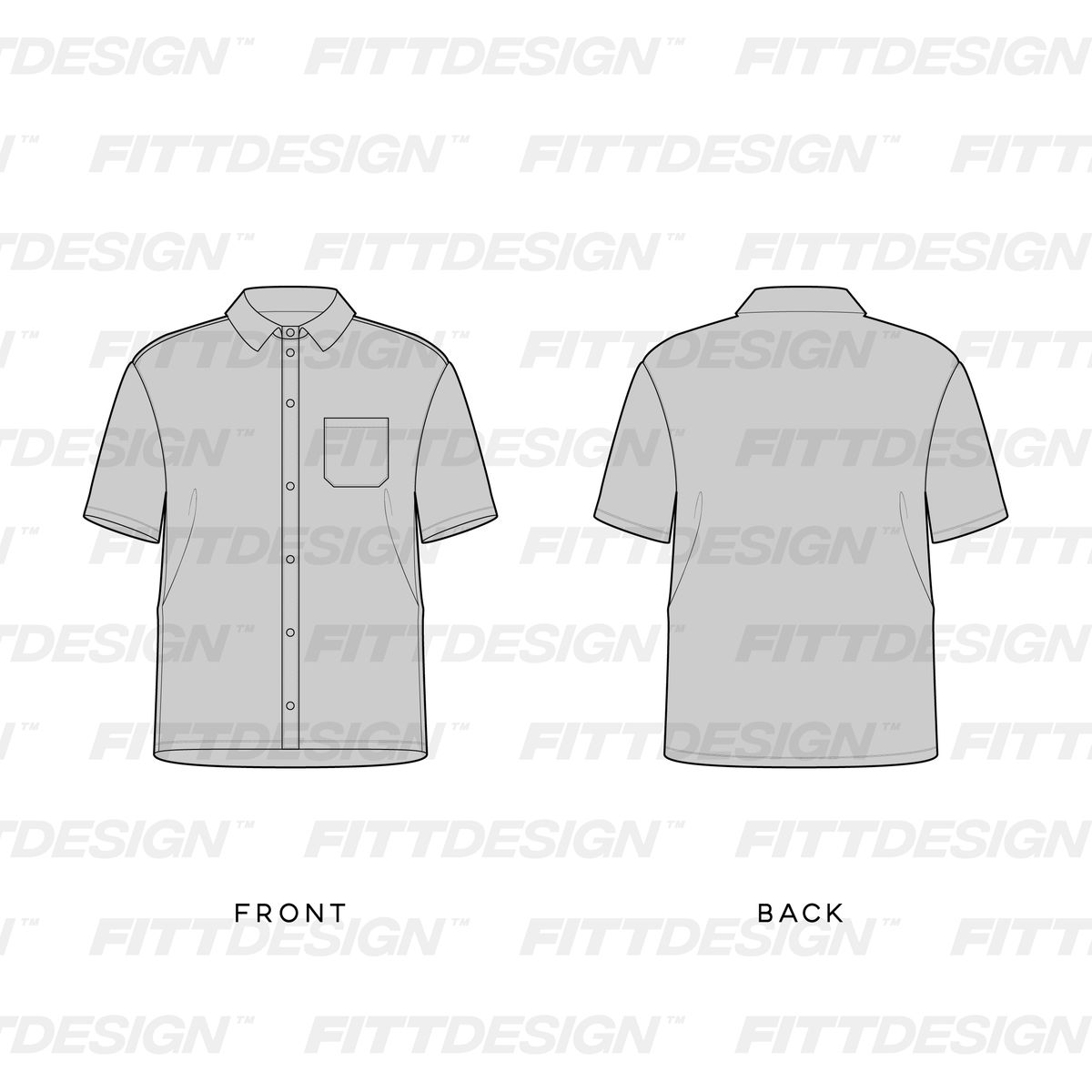 Mens Short Sleeve Button Up Work Shirt, TechPackTemplate