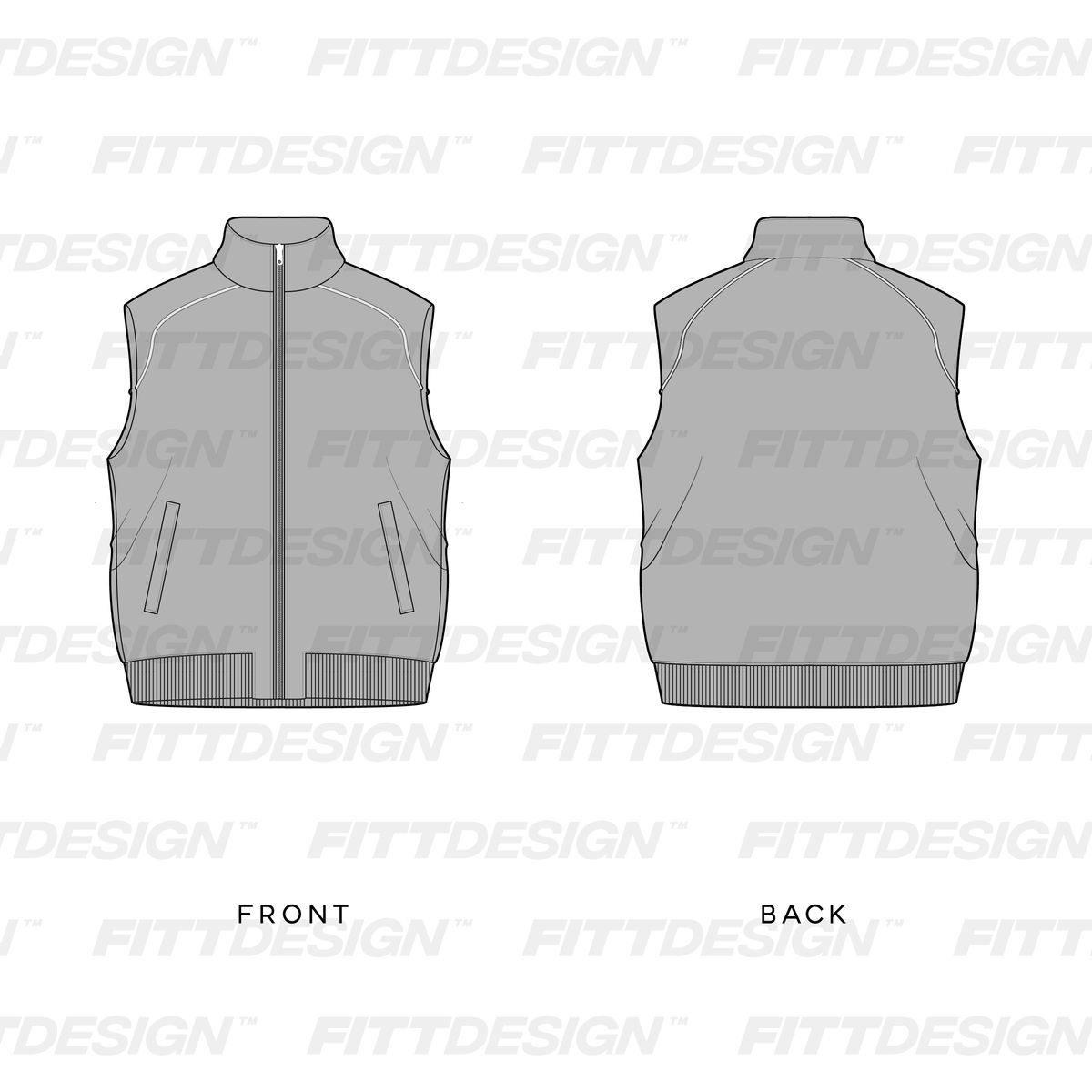 Unisex Sleeveless Full Zip Up Vest | TechPackTemplate | FittDesign